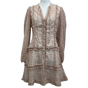 Rachel Parcell Cream Leopard Print Ruffled Puff Sleeve Mini Dress
